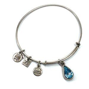Alex and Ani Blue Zircon December Birthstone Charm Bracelet Silver 2"-3.5”